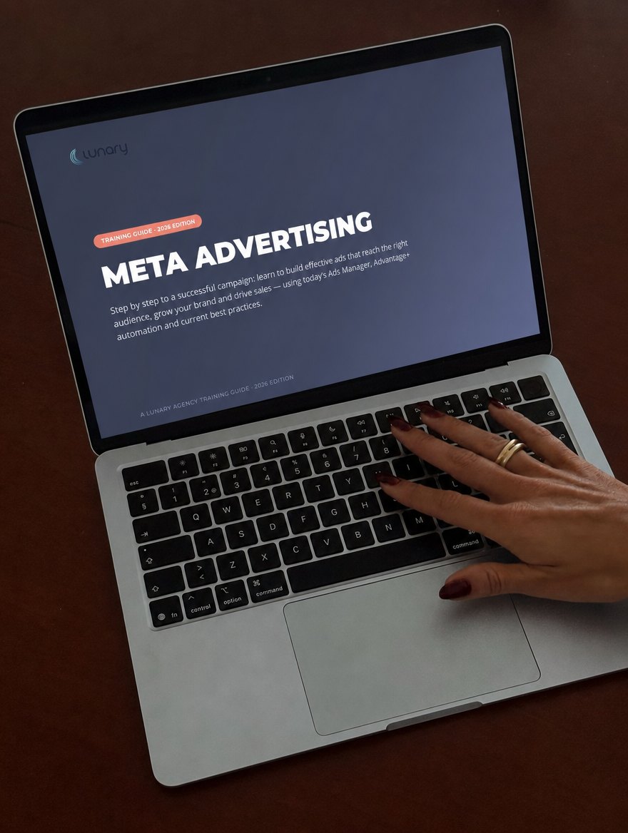 Meta Advertising Guide displayed on a laptop